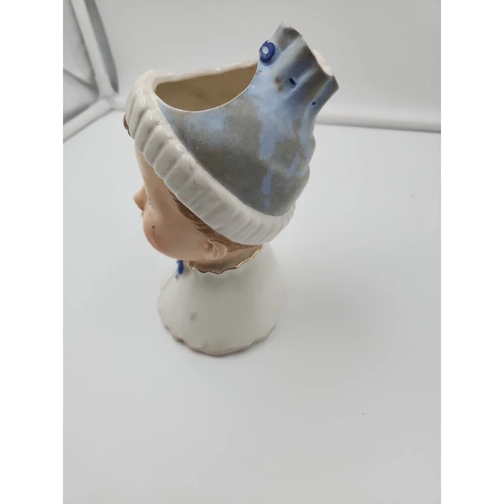 Vintage Relpo Japan Dimpled Baby Boy Ceramic Head Vase w/ Blue Hat